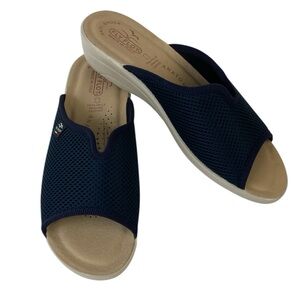 EUC Fly Flot Navy Blue Mesh Fabric Open Toe Sandal